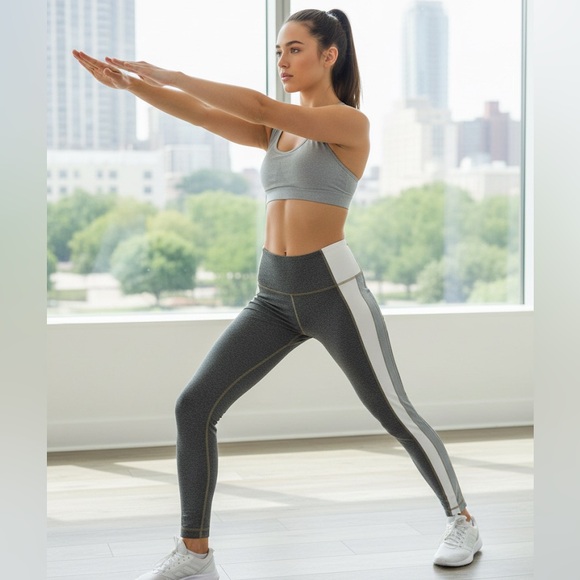 Athleta Pants - Athleta Women’s Elation Sport Gray and White Striped Leggings - XS